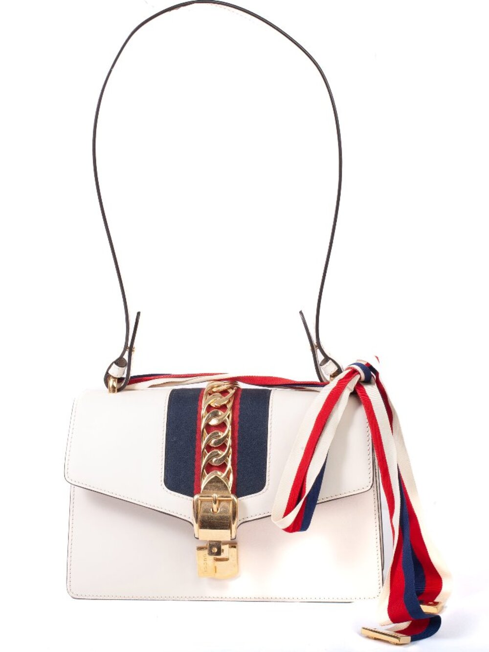 Authentic Gucci Calfskin Small Sylvie Off-White Shoulder Bag